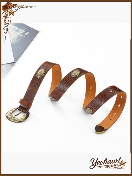 Western Cowgirl Belt – Faux Leather Vintage Buckle Belt for Jeans main image 5